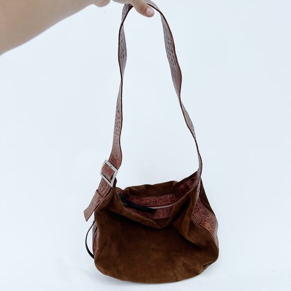 Daniella Lehavi Nevada Hobo Purse Suede Croc Shoulder Bag Suede Leather Camel - Picture 2 of 16